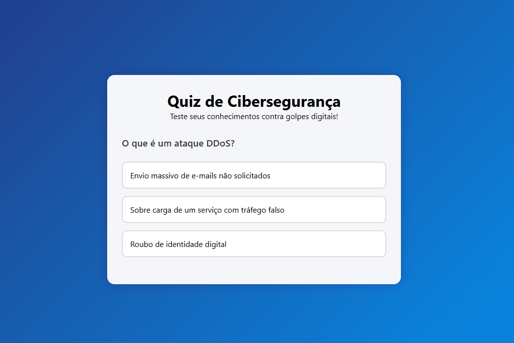 Quiz CyberSec, Jogo Interativo de Cibersegurança